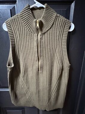Talbots Ribbed Sleeveless Half-Zip Sweater Vest - Olive Green